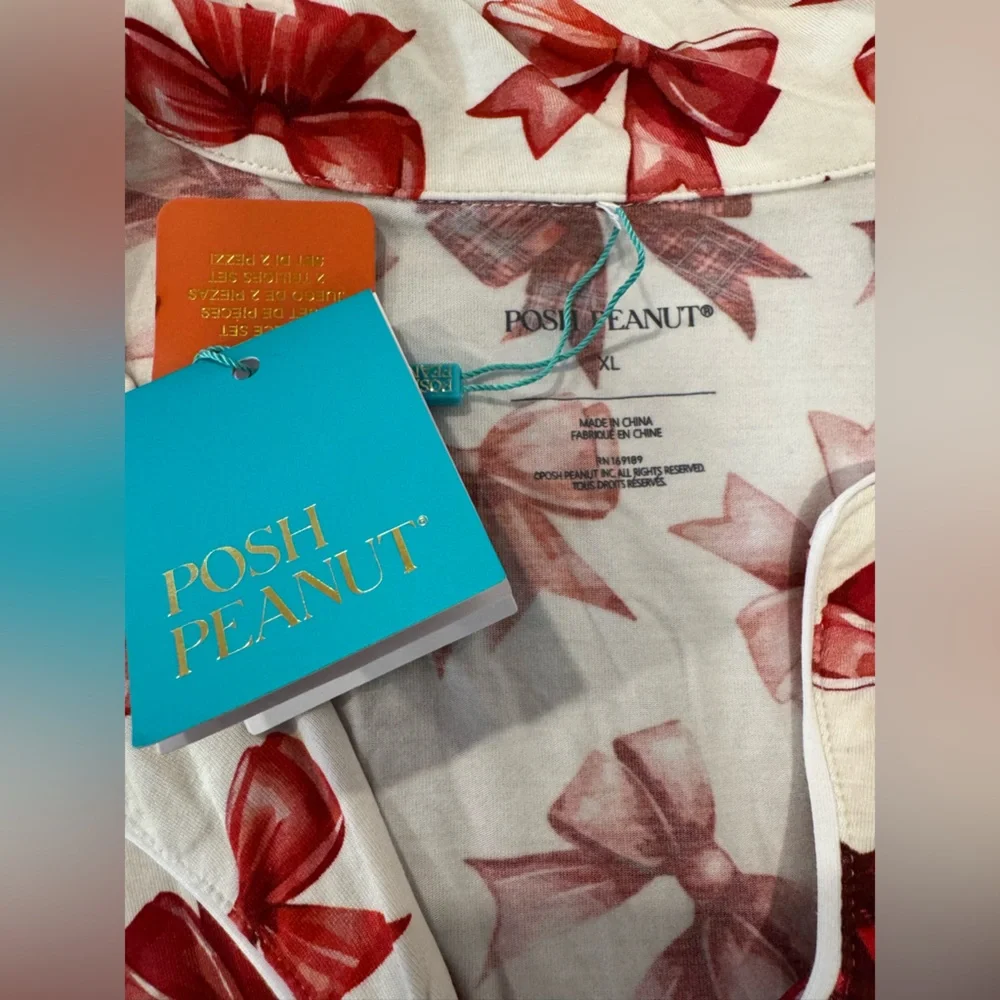 NWT Posh Peanut Holiday Christmas Red Bow Women’s Luxe Pajama Pant Set w/ Pocket - Picture 15 of 16